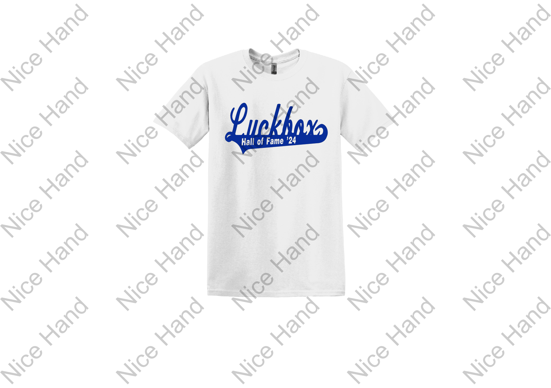 Luckbox hall of fame. White with Blue Lettering