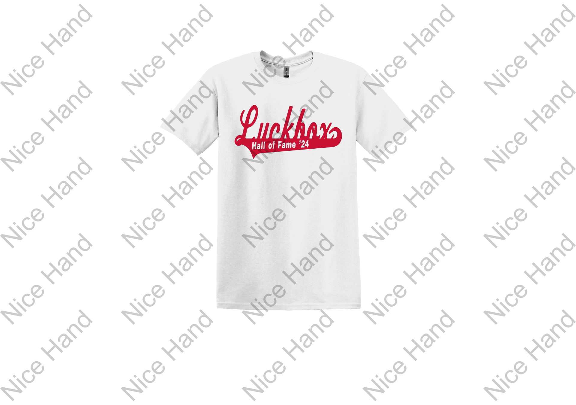 Luckbox hall of fame. White with Red Lettering.